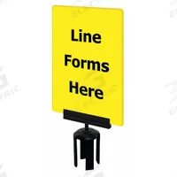 TENSABARRIER Acrylic Sign: Yellow, Line Forms Here Message, 11 in Overall Lg, 7 in Overall Wd (MPN S17-P-35-7X11-V-HDSB-1701-33). Key specifications — Brand: TENSABARRIER; Color: Yellow; Includes: Mounting Adapter; Message: Line Forms Here; For Use With: Tensabarrier Posts; Material: Acrylic.