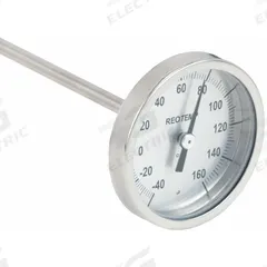 REOTEMP Soil Dial Thermometer: -40°F to 160°F, +/- 1% Accuracy, 12 in Stem Lg, Fahrenheit (MPN HH1202F23). Key specifications — Accuracy: +/- 1%; Housing Material: Stainless Steel; Brand: REOTEMP; Temperature Units: Fahrenheit.