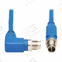 EATON TRIPP LITE Ethernet Cable: 9.8 ft Lg, X Coding, M12 Male Right Angle x M12 Male Straight, PVC (MPN NM12-603-03M-BL). Key specifications — Brand: EATON TRIPP LITE; Cable Jacket Color: Blue; End 1 Coding: X; End 2 Coding: X; IP Rating: IP68; Performance Category: Cat6; Power over Ethernet (PoE): PoE++.