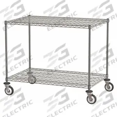 METRO Wire Shelving Unit: 48 in x 30 in x 39 7/8 in, Dry, Split Sleeve, 2 Shelves, (4) Swivel (MPN 65132-IP). Key specifications — attr15738: Silver; attr15739: (4) Posts; attr14157: Chrome; attr14150: Dry; attr14159: Round; attr5304: 2; attr14155: (4) Swivel; attr14158: Steel.