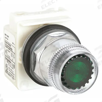 SCHNEIDER Flush Push Button: Green, 30 mm Mounting Size, Metallic - Illuminated Flush-Mount Push-Button Operators