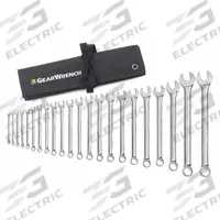GEARWRENCH Combination Wrench Set: Alloy Steel, Chrome, 22 Tools, 6 mm to 32 mm Range of Head Sizes (MPN 81916). Key specifications — attr309520: Chrome; attr309519: Alloy Steel; attr324929: GEARWRENCH; attr309512: Tool Roll; attr309522: No; attr309533: Yes.