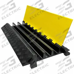 ELECTRIDUCT Cable Protector: 3 Channels, Hinged, 2 1/8 in Max Cable Dia, 19 1/2 in Wd, 3 in Ht (MPN CP-RPS-CR600). Key specifications — Brand: ELECTRIDUCT; Color: Black/Yellow; Component: Cable Ramp-Straight Section; Material: Rubber.
