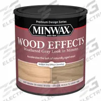 MINWAX Wood Stain: Wood Stain, Interior, Water, 1 qt Container Size, Wood, Weathered Gray (MPN 402140000). Key specifications — Brand: MINWAX; Transparency: Transparent; Use Location: Interior; Sub-Brand: Wood Effects; Color: Weathered Gray.