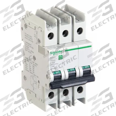 SCHNEIDER Miniature Circuit Breaker: 10 A Amps, 14kA at 120/240V AC, Screw Clamp - D-Curve, 3-Pole UL489 DIN Rail-Mount Miniature Circuit Breakers