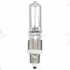 GE LAMPS Halogen Bulb: Halogen, Miniature Candelabra Screw (E11), (T) Tubular, T4, ESN, 120V AC (MPN Q100CL/MC). Key specifications — attr923609: White; attr923593: T4; attr923631: ESN; attr916823: GE LAMPS; attr923634: 120V AC.