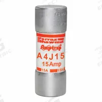 MERSEN Fuse: A4J Series, Class J, Cylindrical Body, Fast-Acting, 15 A, 600 V AC, 300 V DC (MPN A4J15). Key specifications — attr1287274: A4J; attr211200: MERSEN.