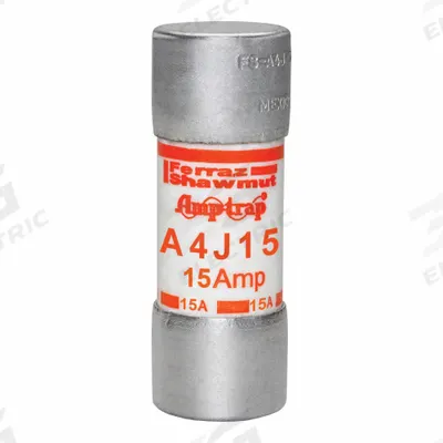 MERSEN Fuse: A4J Series, Class J, Cylindrical Body, Fast-Acting, 15 A, 600 V AC - Fast-Acting Cylindrical Fuses