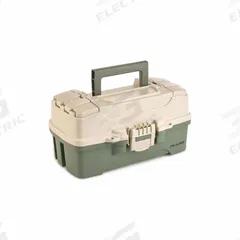 PLANO MOLDING Tool Box: 6 in W 12 1/2 in D 7 in H, Plastic, Green/Tan, Hinged Lid, 7 Compartments (MPN P000402). Key specifications — attr1116905: Green; attr1116917: Hinged; attr1116946: PLANO MOLDING; attr1116904: Latch.