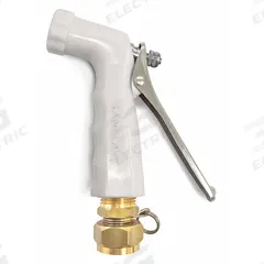 SANI-LAV Spray Nozzle: 3/4 in Connection Size, GHT, Stainless Steel/Zinc, 5 1/2 in Overall Lg, White (MPN N2SW17). Key specifications — Nozzle Color: White; Material: Stainless Steel; Nozzle Shutoff Type: Handle Controls; Brand: SANI-LAV.