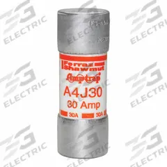 MERSEN Fuse: A4J Series, Class J, Cylindrical Body, Fast-Acting, 30 A, 600 V AC, 300 V DC (MPN A4J30). Key specifications — attr1287274: A4J; attr211200: MERSEN.