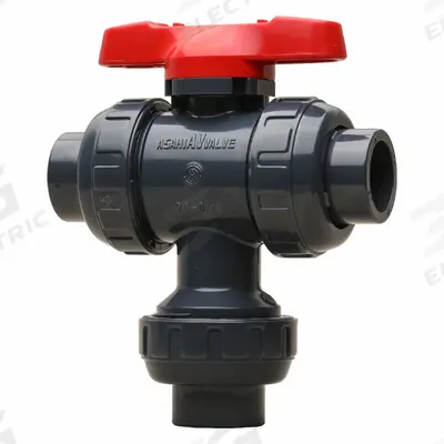 ASAHI Manual Three-Way Ball Valve: 2 in, PVC, Socket x Socket x Socket - L-Port PVC Ball Valves