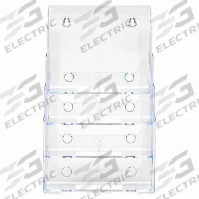 DEFLECTO Literature Rack: 4 Compartments, Crystal Clear, Polystyrene - Counter Literature Holders