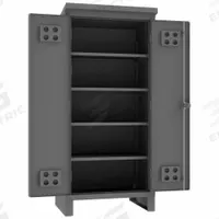DURHAM MFG Storage Cabinet: 36 1/2 in x 24 in x 78 in, Swing Handle & Padlock Hasp, Legs, Shelves (MPN HDCO243678-4S95). Key specifications — Cabinet Color: Gray; Method of Construction: Welded; Base Type: Legs; Assembled: Assembled; Mobility: Stationary; Adjustable Shelves: Adjustable; Cabinet Finish: Powder Coated; Cabinet Material: Steel.