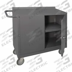 DURHAM MFG Mobile Cabinet Workbench: 48 in x 18 in, Steel, 1,200 lb Overall Load Capacity, Gray (MPN 2220-95). Key specifications — Included Components: Handle on Side; Assembly: Fully Assembled; Brand: DURHAM MFG.