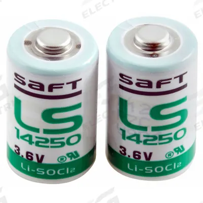SAFT Battery: 1/2 AA Battery Size, Lithium, 1,200 mAh Capacity, 3.6V DC