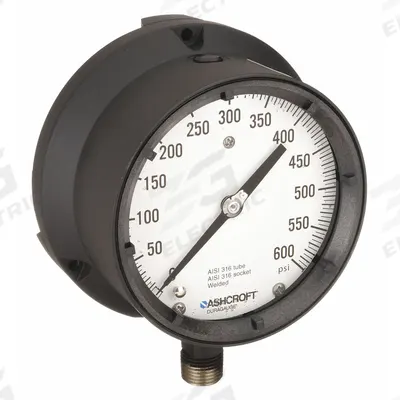 ASHCROFT Process Pressure Gauge: 0 psi to 600 psi, White, 4 1/2 in Dial, 1/2 in NPT Male - Vibration-Resistant All-Stainless Steel Wetted Parts & Casing