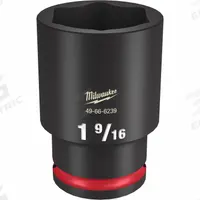 MILWAUKEE Deep Impact Socket: 1/2 in Drive Size, SAE, 1 9/16 in Socket Size, 6-Point, Deep, Friction (MPN 49-66-6239). Key specifications — attr1215501: MILWAUKEE; attr1215515: Black Phosphate; attr1215518: 1-9/16 in.