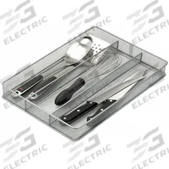 HONEY-CAN-DO Cutlery Tray: 3 Compartments, 16 in Overall Lg, 11 in Overall Wd, 2 in Overall Ht (MPN KCH-02157). Key specifications — Color: Silver; Brand: HONEY-CAN-DO; Material: Steel.