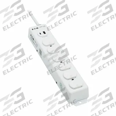 EATON TRIPP LITE Outlet Strip: 6 Outlets, 1 1/2 ft Cord Lg, 15 A Current, UL 1363, White - Healthcare Power Strips