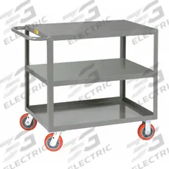 LITTLE GIANT Utility Cart: 2,000 lb, 48 in L x 24 in W Shelf, 3 Shelves, Gray, Flat (MPN 3LG-2448-6PY). Key specifications — Caster/Wheel Configuration: (2) Swivel; Brand: LITTLE GIANT; Caster Wheel/Tread Material: Polyurethane.
