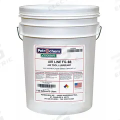 PETROCHEM Air Tool Oil: Synthetic, -63°F Min. Op Temp., 485°F Max. Op Temp., NSF H1, Food Grade (MPN FOODSAFE AIRLINE TOOL FG-68-005). Key specifications — attr1321222: Synthetic; attr1321226: 20W; attr1321227: 134; attr1321244: PETROCHEM; attr1321245: Pail.