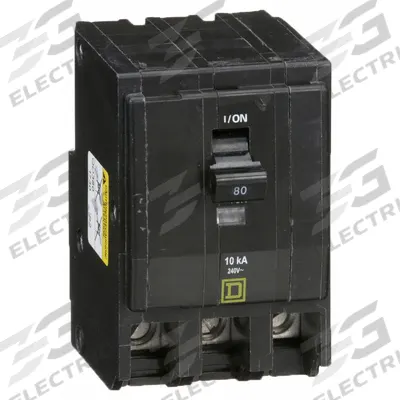 SQUARE D Miniature Circuit Breaker: 80 A, 120/240V AC, Three Phase, 10kA at 120/240V AC - QO Series, Plug-In Square D Miniature Circuit Breakers