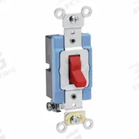 LEVITON Wall Switch: Toggle Switch, Single Pole, Maintained, Red, 120/277V AC, 15 A (MPN 1201-2R). Key specifications — Illuminated: No; Voltage Rating: 120/277V AC.