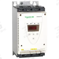 SCHNEIDER Soft Start: 230-600V AC, 47 A Output Current, With Bypass, IP00, 60/50 Hz, Three Phase (MPN ATS22D47S6). Key specifications — attr1380771: 230V AC; attr1380759: ATS22D47S6.