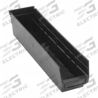 QUANTUM STORAGE SYSTEMS Shelf Bin: 17 7/8 in Overall Lg, 4 1/8 in x 4 in, Black, Nesting Capable (MPN QSB103BR). Key specifications — Brand: QUANTUM STORAGE SYSTEMS; % Recycled Content: 100%; Manufacturer Part Number: QSB103BR; Includes Dividers: Dividers Not Included; Electrostatic Discharge: Not Electrostatic Discharge Conductive.