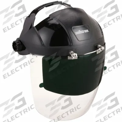 SELLSTROM Face Shield: Clear, Anti-Fog, Reusable, 12 1/8 in Visor Wd, 9 in Visor Ht - Welding Single-Crown Face Shields with Flip-Down Shade
