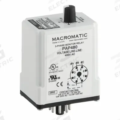 MACROMATIC Phase Monitor Relay: Socket Mounted, 10 A Current Rating, 480V AC - Socket-Mounted Relays