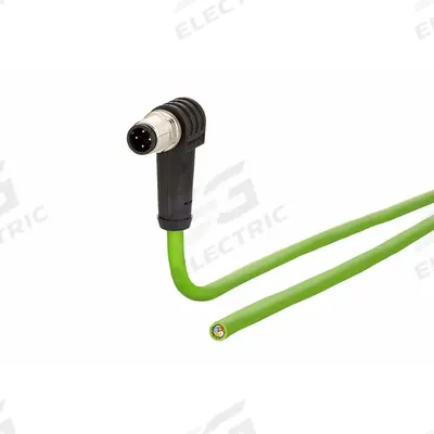METZ CONNECT Cable: Cat5/PROFINET, M12 Plug Male Right Angle x Bare Wire, 2 m Lg, PUR - Single-Ended M12 Data Cordsets