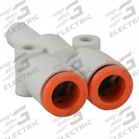 SMC Push-Fit Wye Fitting: 5/16 in OD x 5/16 in OD x 5/16 in OD Size, Polybutylene Terephthalate (MPN KQ2U09-99A). Key specifications — Brand: SMC.
