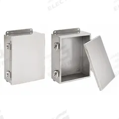 HOFFMAN Enclosure: 304 Stainless Steel, 12 in x 10 in x 6 in, NEMA 12/3R/4/4X, Solid Cover, Clamp On (MPN A12106NFSS). Key specifications — Brand: HOFFMAN; Closure Method: Clamps; Enclosure Material: 304 Stainless Steel; Knockouts: Not Included.