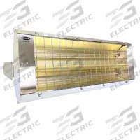 FOSTORIA Infrared Quartz Electric Heater: 7300 W Watt Output, 480V AC, 1 Phase, Hardwired, Silver (MPN P-30-462-THSS). Key specifications — Wattage Output: 7300 W; Voltage: 480V AC; Brand: FOSTORIA; Electrical Connection: Hardwired; Element Type: Quartz Lamp; Housing Color: Silver; Housing Material: Stainless Steel; Overall Dimensions - L x W x D: 46 in x 15 in x 11 in.