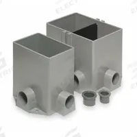 STEEL CITY Floor Box: Rectangular, 3/4 in For Conduit Sizes, 74 cu in Capacity, Box Only, Gray (MPN 642 P). Key specifications — Box Color: Gray; For Conduit Sizes: 3/4 in; Brand: STEEL CITY; Includes Cover: Box Only.