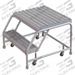 TRI-ARC Step Stool: 1.7 ft Overall Ht, 350 lb Load Cap, 2 Steps, Aluminum, 1.7 ft Standing Ht (MPN WLAR002245-D4). Key specifications — Product Type: Rolling Step Stool; Brand: TRI-ARC; Casters Included: (4) Swivel; Color: Silver; Includes Handrails: Handrails Not Included; Shape: Rectangle.