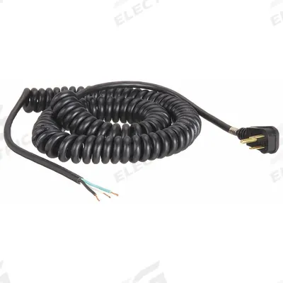 APPROVED VENDOR Coiled Power Cord: 20 ft Lg, 3/16, 5-15P Plug, Bare Wire Receptacle, SJT - Coiled General Purpose Power Cords