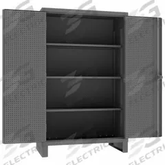 DURHAM MFG Pegboard Cabinet: 48 in x 24 in x 78 in, Swing Handle & Padlock Hasp, 12 ga Panel Thick (MPN HDCP244878-3S95). Key specifications — Cabinet Color: Gray; Method of Construction: Welded; Base Type: Legs; Assembled: Assembled; Mobility: Stationary; Adjustable Shelves: Adjustable; Cabinet Finish: Powder Coated; Cabinet Material: Steel.
