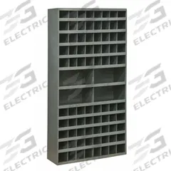 DURHAM MFG Pigeonhole Bin Unit: 34 in x 12 in x 66 in, 84 Compartments, 12 in, Gray, Steel (MPN 735-95). Key specifications — attr7229: Steel; attr38869: DURHAM MFG; attr38873: Gray.