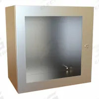 HAMMOND Electrical Enclosure: Stainless Steel, 20 in x 20 in x 12 in, NEMA 12/13/3R/4/4X, Hinged (MPN EN4SD202012WSS). Key specifications — Brand: HAMMOND; Closure Method: 1/4-Turn Latch; Enclosure Material: Stainless Steel; Knockouts: Not Included.