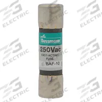 BUSSMANN Fuse: BAF Series, Midget, Fast-Acting, 500 mA, 250 V AC, 13/32 in x 1 1/2 in (MPN BAF-1/2). Key specifications — attr1287209: BAF; attr211192: BUSSMANN.