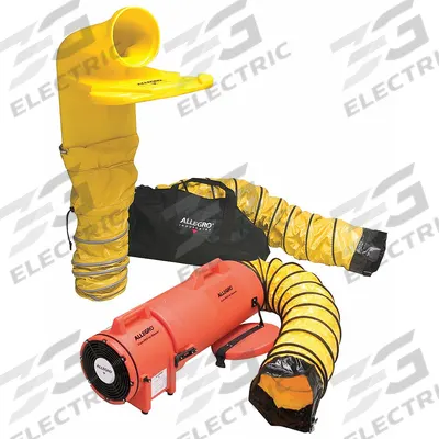 ALLEGRO Confined Space Fan Kit: 115 V AC, 8 in Duct Dia, 1/3 hp Horsepower, Orange - Axial Blower & Ducting Combination Units