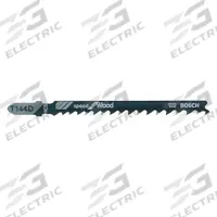 BOSCH Jigsaw Blade: 6, 100 mm Blade Lg, Bi-Metal, High Carbon Steel, T Shank, Wood, 1 Pieces, 5 PK (MPN T144D). Key specifications — attr1097716: Solid Stock; attr1097715: Bi-Metal; attr1097719: 6; attr1097721: High Carbon Steel; attr1097728: BOSCH.