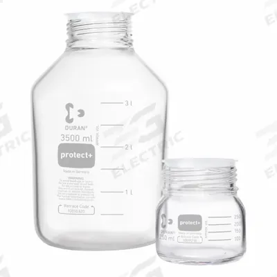 DURAN Narrow Mouth Round Glass Bottles - Safety Coated: 2 L, 80 mm, Colorless - Safety Coated Wide Mouth Round Glass Lab Bottles