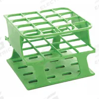 Tube Rack: 3 5/8 in Overall Wd, 4 7/8 in Overall Ht, 4 3/4 in Overall Lg, POM, Green, (16) Wells (MPN HS27504C). Key specifications — Material: POM; Mounting Location: Benchtop; Color: Green; Product Type: Test Tube Rack; Total Holding Capacity: (16) Wells; Brand: HEATHROW SCIENTIFIC.