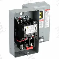 SQUARE D Magnetic Motor Starter: Non-Reversing, 3 Poles, NEMA Size 0, 18 A, 120V AC Coil (MPN 8536SBG2V02S). Key specifications — Brand: SQUARE D; Coil Voltage: 110/120V AC; Phase: Three; Operator: None; Terminal Connection Type: Screw Clamp Terminals; Includes Pilot Light: No; Operator Controls: None; Auxiliary Contacts Included: No Auxiliary Contacts Included.