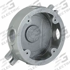HUBBELL KILLARK Electrical Box: Iron, Round, 1 Gangs, 1/2 in Hub Size, 17 cu in Capacity, Gray (MPN VLJSX-1M). Key specifications — Color: Gray; Brand: HUBBELL KILLARK.