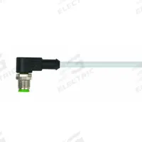 Cordset: M12 Male Right Angle X Bare Wire, 5 Pins, Gray, PVC, 5 m Cable Lg, 4 A Max Current (A) (MPN 7000-12121-2150500). Key specifications — Cable Jacket Color: Gray; End 1 Gender: Male; End 1 Mounting Orientation: Right Angle; End 2 Connection Type: Bare Wire; IP Rating: IP67; Brand: MURRELEKTRONIK; Wire Size: 22 AWG; Cable Jacket Material: PVC.